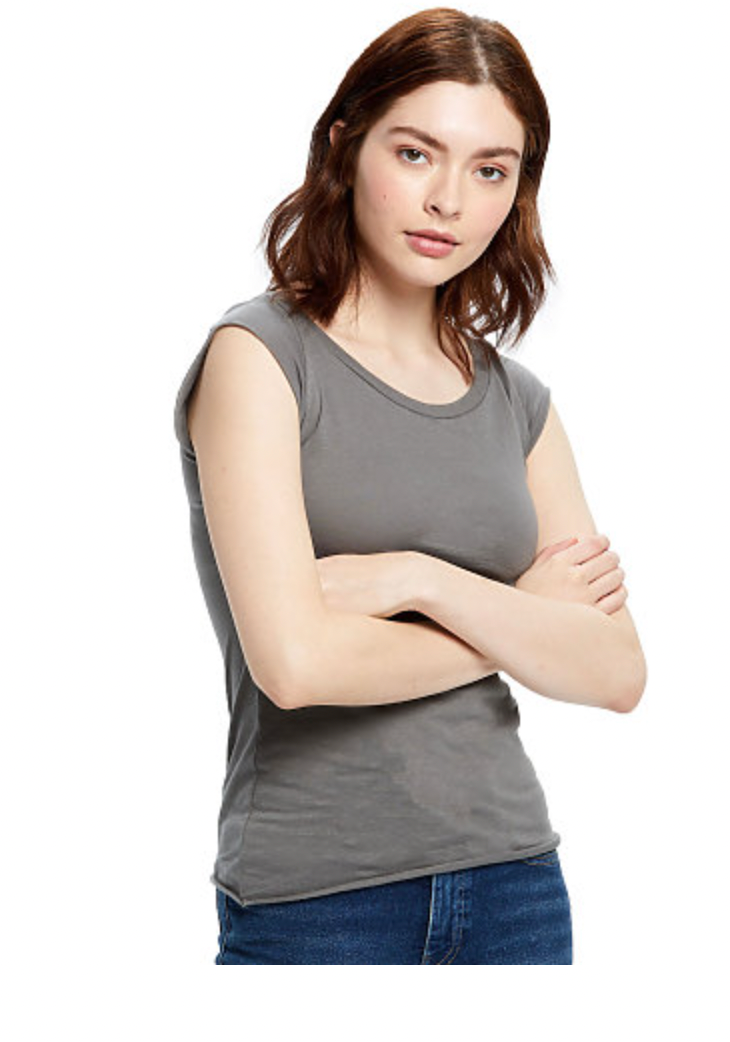 US Blanks Ladies' Raw Edge Open Neck Tee