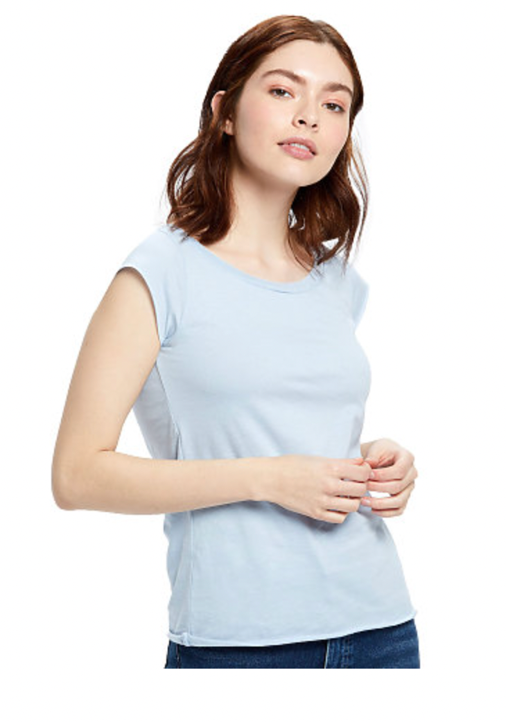 US Blanks Ladies' Raw Edge Open Neck Tee