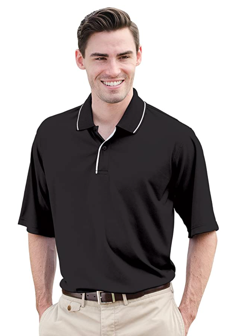 24/7 Adult Striped Collar and Placket Performance Sport Shirt