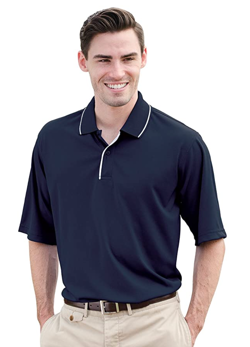 24/7 Adult Striped Collar and Placket Performance Sport Shirt