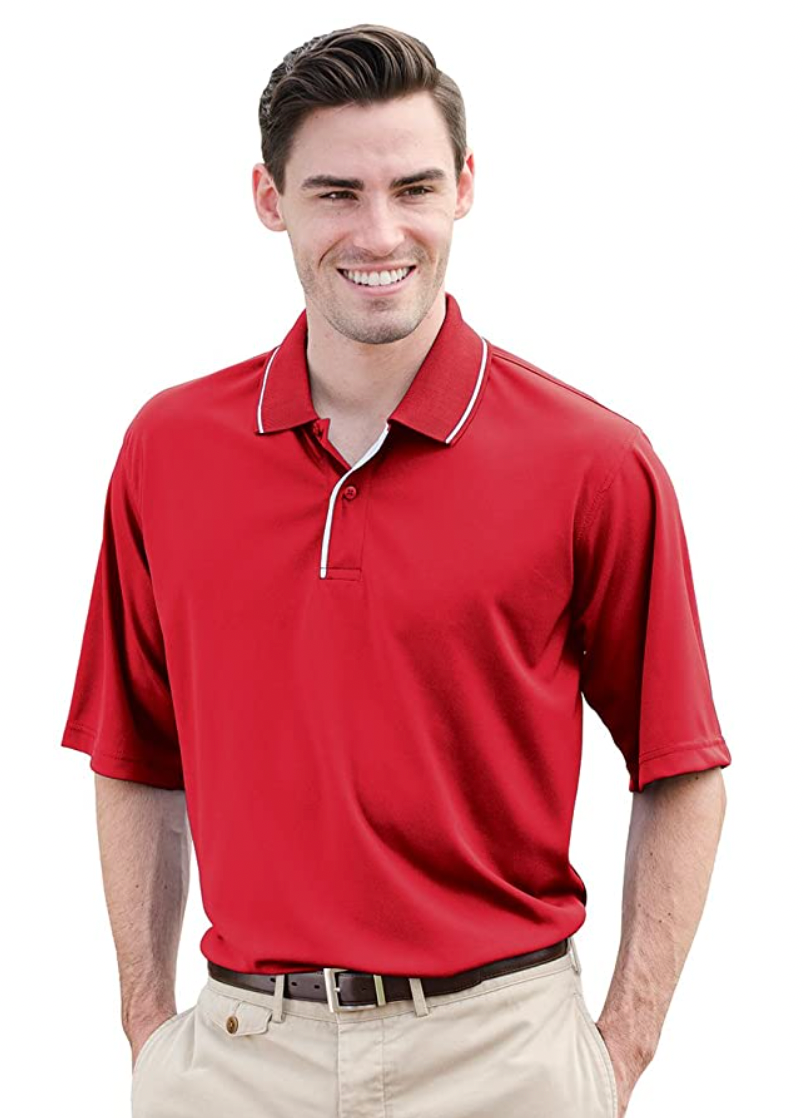 24/7 Adult Striped Collar and Placket Performance Sport Shirt
