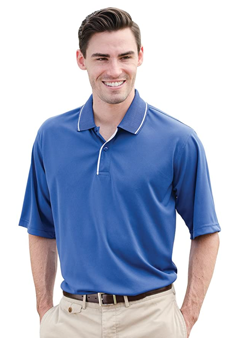 24/7 Adult Striped Collar and Placket Performance Sport Shirt