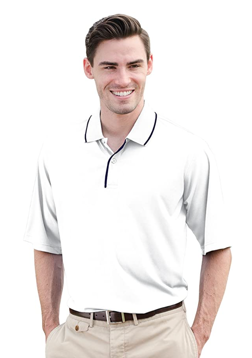 24/7 Adult Striped Collar and Placket Performance Sport Shirt