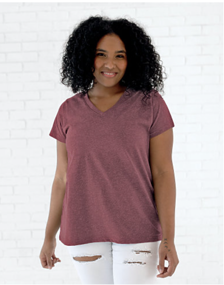 LAT Ladies' Curvy V-Neck Fine Jersey Tee