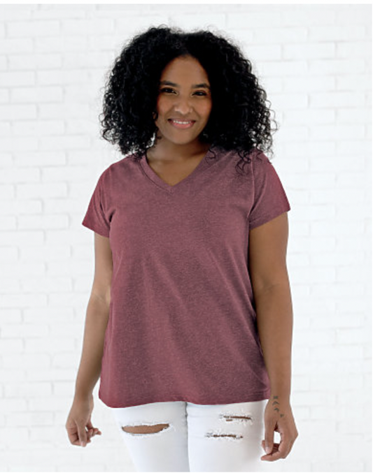 LAT Ladies' Curvy V-Neck Fine Jersey Tee